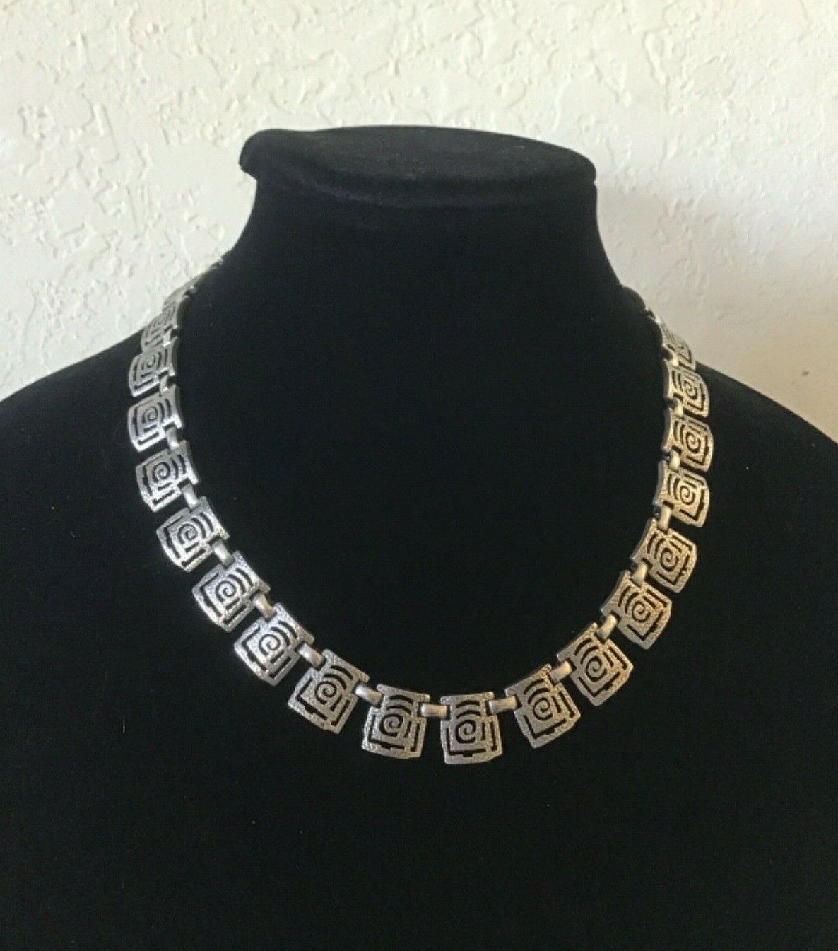 Ilaria Peru Sterling Silver 925 Links Necklace Aztec Design Modernist 50 Grams